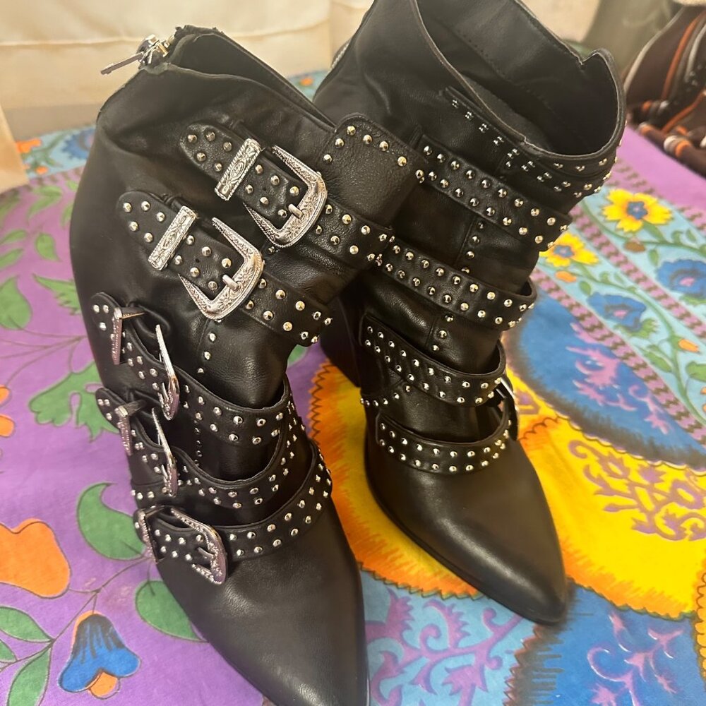 Steve Madden Black Studded Ankle Boots - Picture 9 of 10